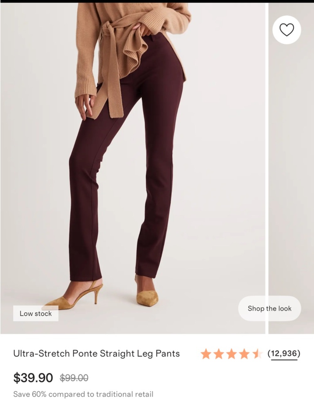 Worn Once! Quince Burgundy Ponte  - Straight Leg - Faux Pocket - S Regular - 30"